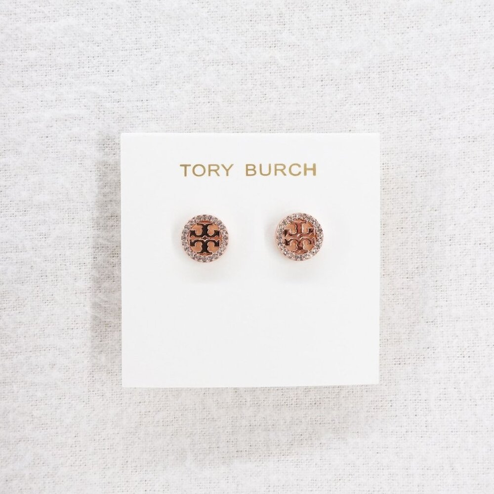 Tory Burch Miller Pavé Stud Earrings Rose Gold/Crystal OS